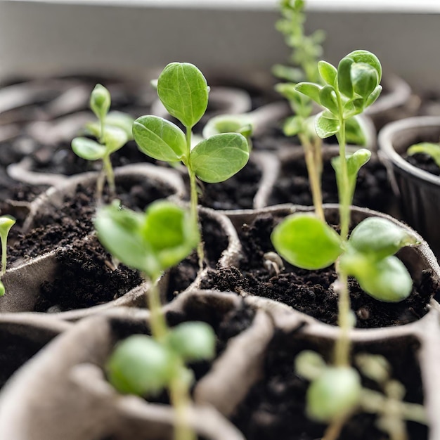 Foto planta bebé que crece en el suelo planta pequeña que crece plántulas en macetas que crecen en el suelo