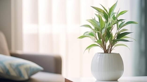 planta blanca en un pequeño jarrón en la sala de estar