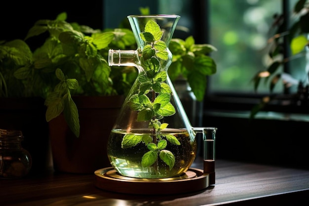 Una planta en una botella con una planta dentro