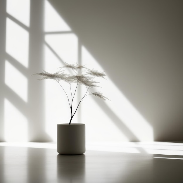 planta branca em fundo branco conceito de minimalismo renderização 3D planta branca em um fundo branco