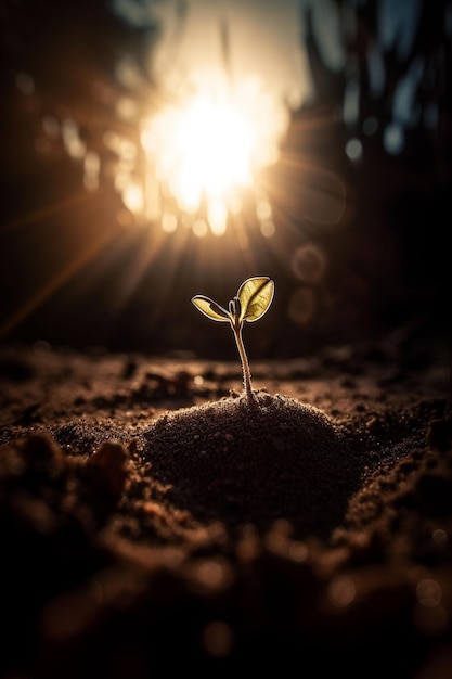 Una planta brota en la arena