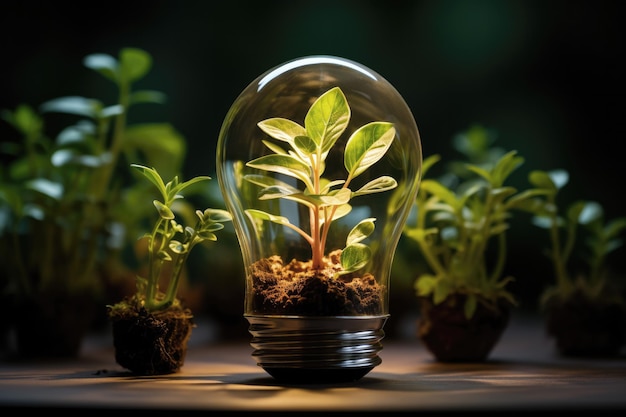 Planta brotando e crescendo dentro de uma lâmpada
