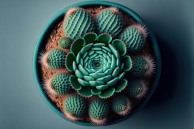 Planta de cactus en concepto de planta de interior de vista superior de maceta