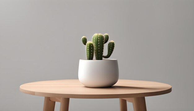 una planta de cactus está en una pequeña mesa