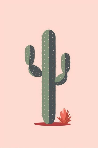 una planta de cactus con un fondo rosa y una pequeña flor roja ai generativa