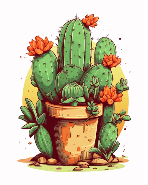 Foto planta de cactus en una maceta con flores sobre un fondo blanco ai generativo