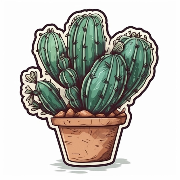 una planta de cactus en una maceta con una pegatina ai generativa
