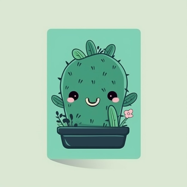 Una planta de cactus con ojos y una flor en una olla generativa ai