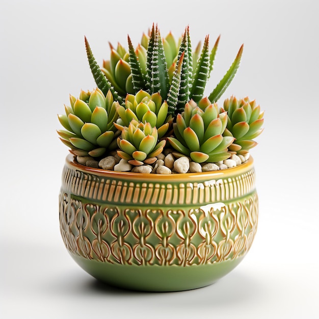 Planta de cactus en una olla fondo blanco Creado con ai generativo