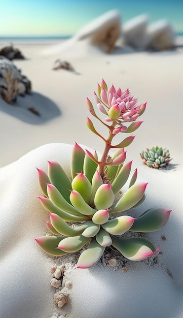 Una planta de cactus en una playa