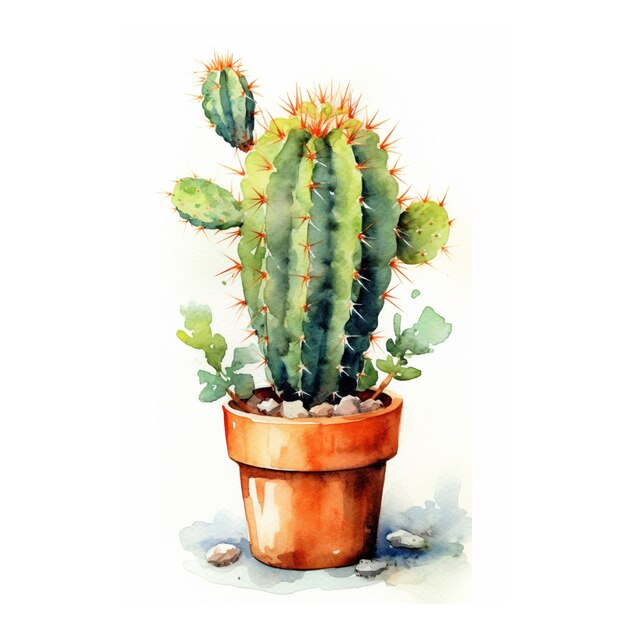 Foto planta de cactus suculenta en una olla acuarela ilustraciones botánicas