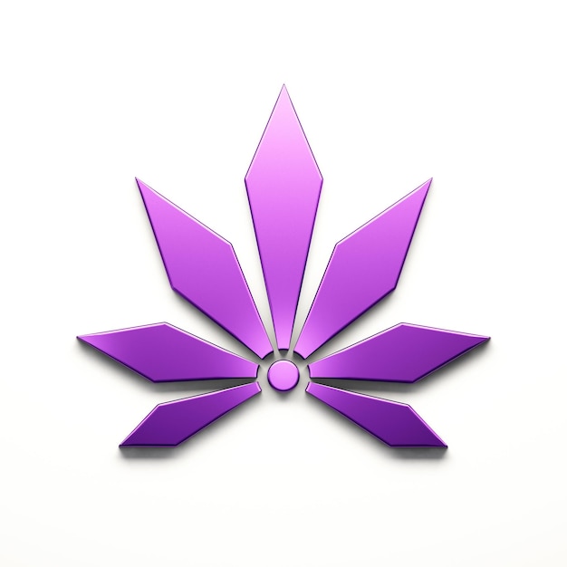 Planta de cannabis en color violeta icono de estilo minimalista aislado sobre fondo blanco 3D Render ilustración