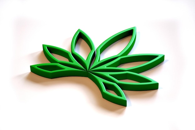 Planta de cannabis en icono de estilo minimalista verde aislado sobre fondo blanco 3D Render ilustración
