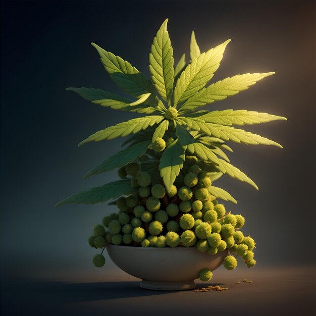 Planta de cannabis en una olla sobre un fondo oscuro Ilustración vectorial