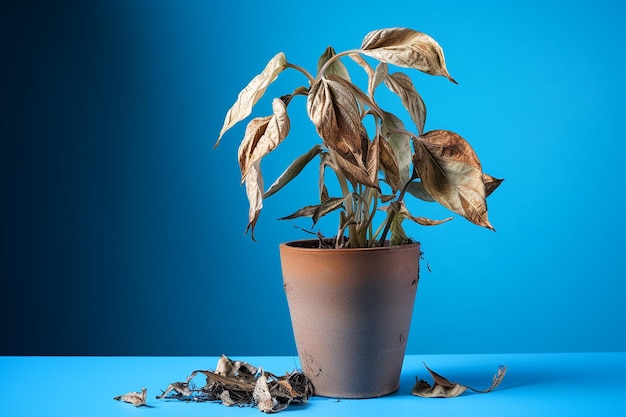 Foto planta de casa descuidada con hojas secas