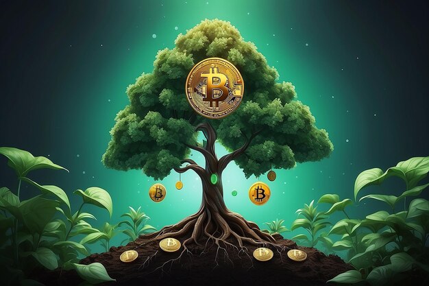 Foto planta com bitcoin árvore ilustração conceito eps10