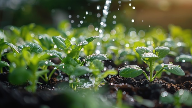 Planta com gotículas de água de perto