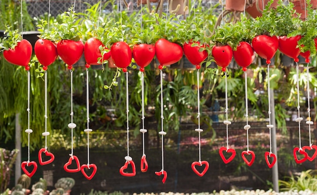 Planta en un corazón rojo olla con efecto retro.