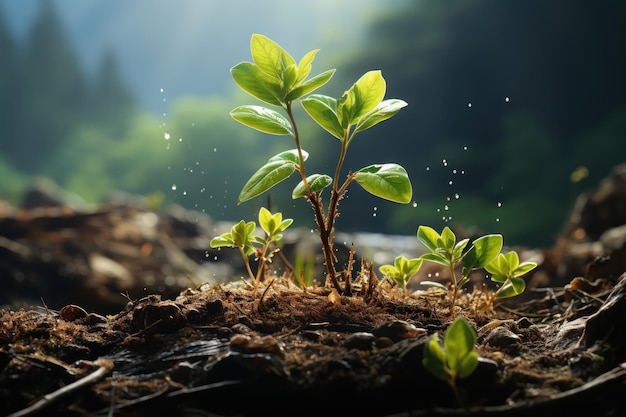 La planta crece a la luz del sol