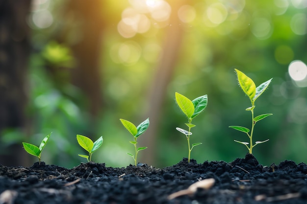 Planta crescendo em moeda de ouro dinheiro pilha de moedas gráfico de crescimento