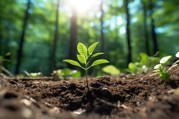 Planta crescendo em terras agrícolas ou florestas com luz solar durante o dia Planta está crescendo Dia Mundial da Terra