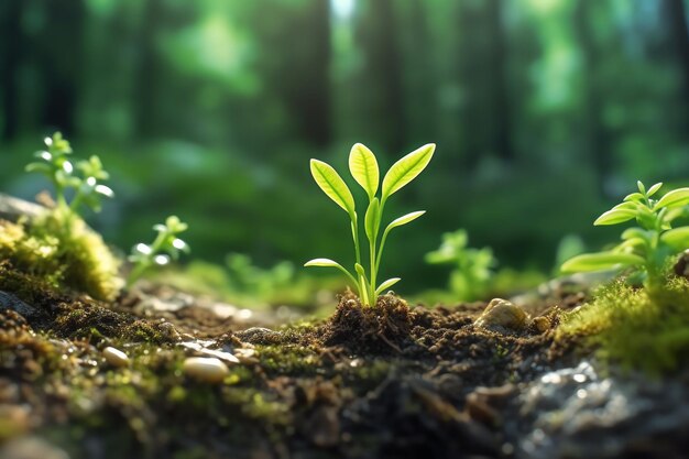 Planta crescendo em terras agrícolas ou florestas com luz solar durante o dia Planta está crescendo Dia Mundial da Terra