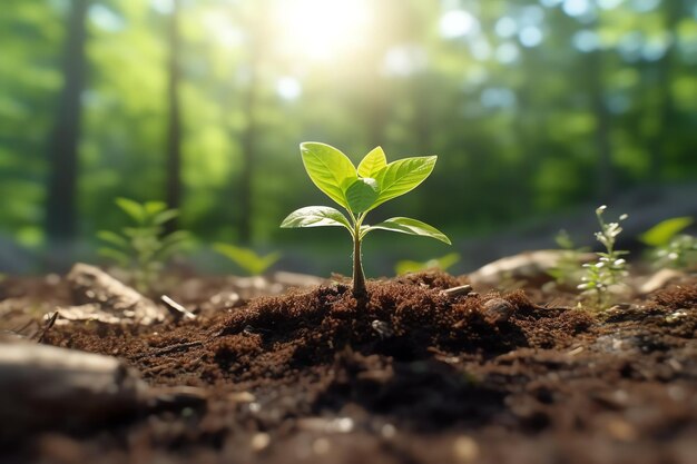 Planta crescendo em terras agrícolas ou florestas com luz solar durante o dia Planta está crescendo Dia Mundial da Terra