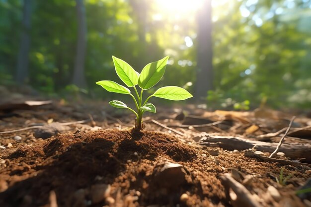 Planta crescendo em terras agrícolas ou florestas com luz solar durante o dia Planta está crescendo Dia Mundial da Terra