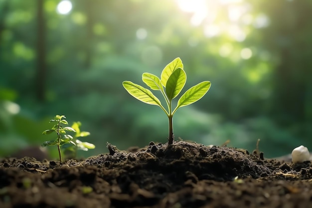 Planta crescendo em terras agrícolas ou florestas com luz solar durante o dia Planta está crescendo Dia Mundial da Terra