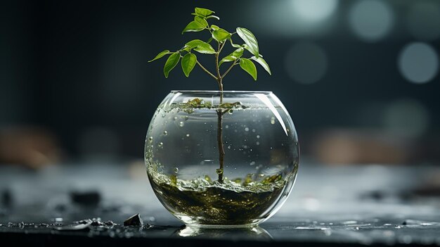 Foto una planta en un cuenco de agua