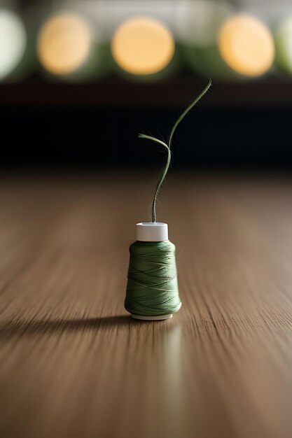 Foto una planta con una cuerda atada a ella que dice un