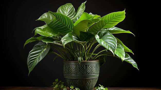 Planta de Alocasia 'Regal Shield' em um vaso em fundo branco