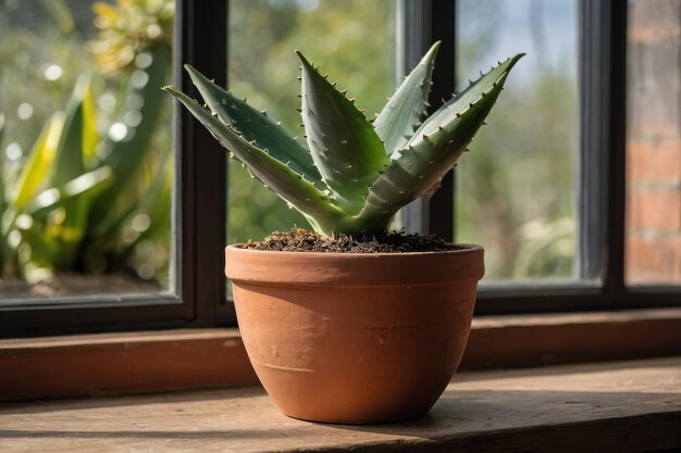 Planta de aloe vera em vaso de terracota interior