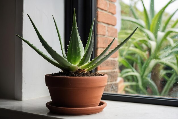 Planta de aloe vera em vaso de terracota interior