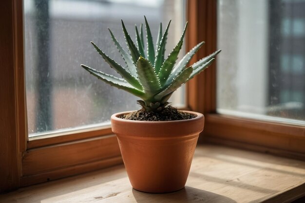 Foto planta de aloe vera em vaso de terracota interior