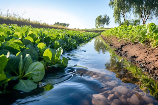 Foto planta de campo de água inundada agricultura sustentável generativa ai