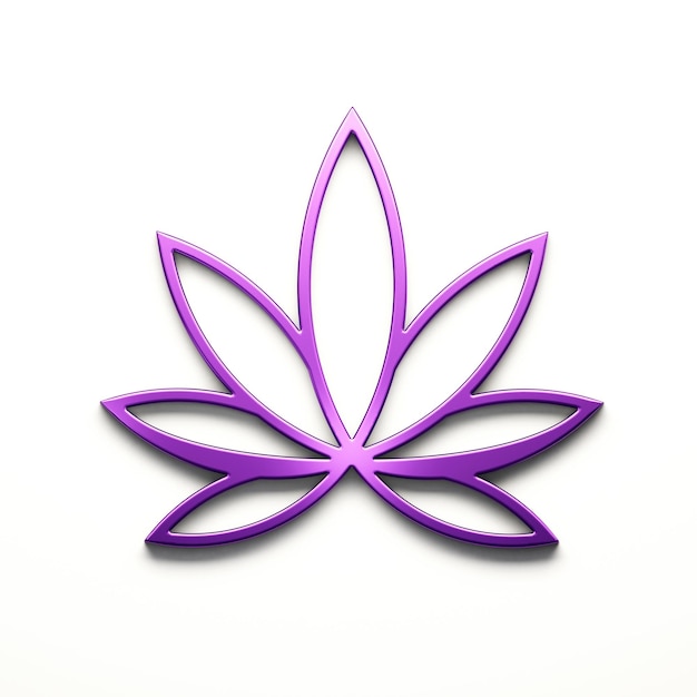 Planta de cannabis em ícone de estilo minimalista linear de cor violeta isolado em ilustração de renderização 3D de fundo branco