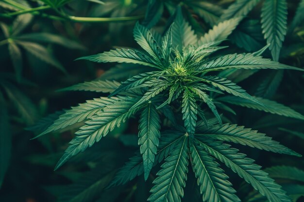 Foto planta de cannabis exuberante em ambiente natural