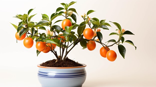 Planta de caqui americano em uma panela em fundo branco