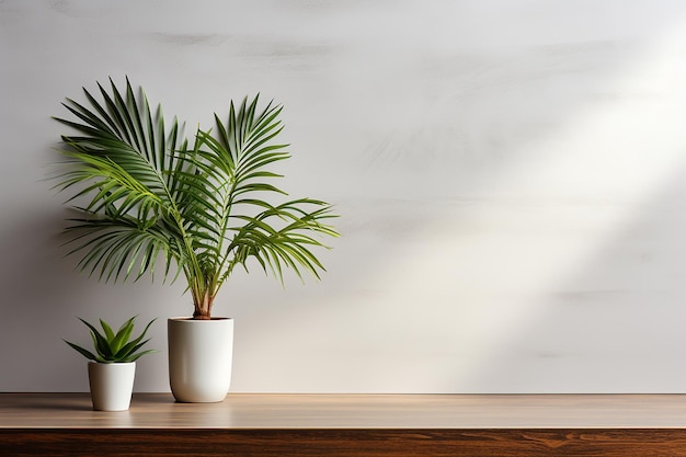 Planta de casa de planta tropical em vaso com espaço no fundo da parede branca