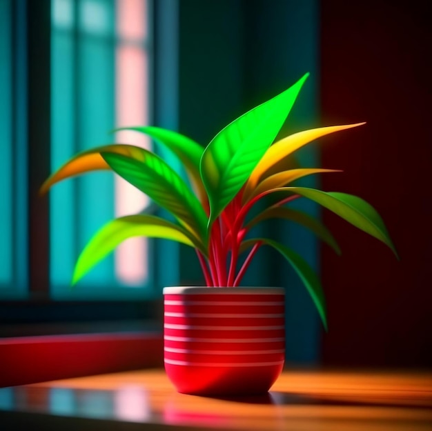 Planta de casa em um vaso com folhagem florida em um fundo mínimo