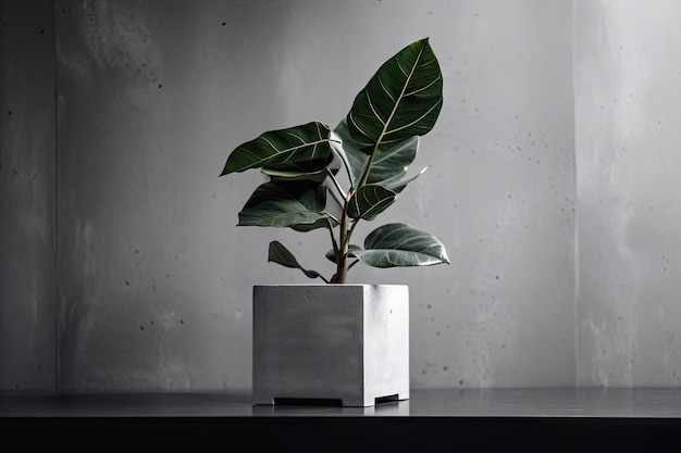 Planta de casa moderna em vaso de concreto minimalista e elegante com um único elemento natural