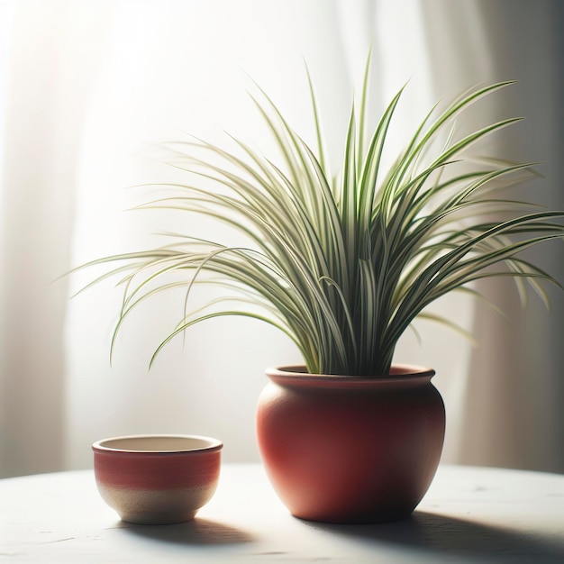 Foto planta de clorofito no pote vermelho