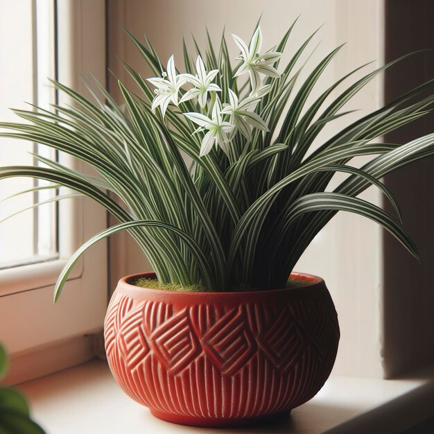 Foto planta de clorofito no pote vermelho