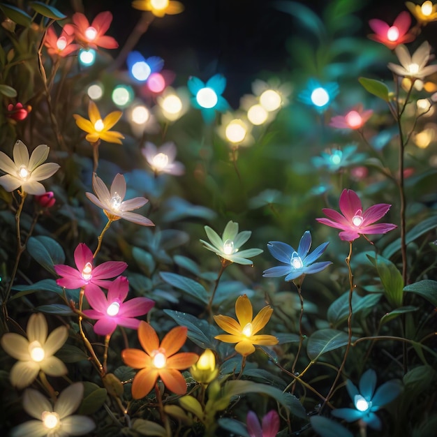 planta de flor no jardim da noite luz de Ano Novo