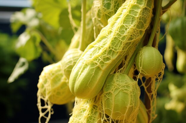 Foto planta de luffa verde amarelada com doença de infecção amarela gerar ai