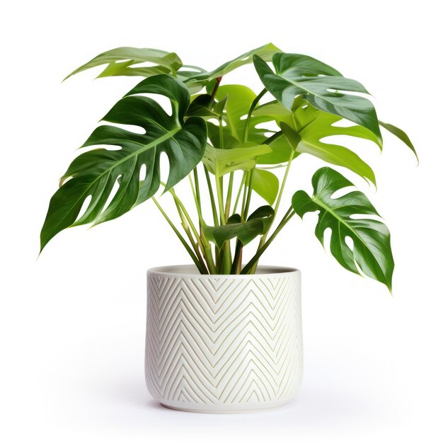 Planta de Monstera isolada em vaso branco