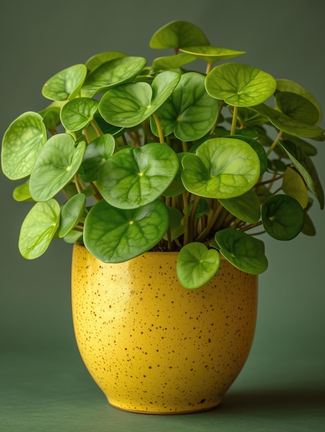 Planta de pilha de dinheiro chinesa em pote Fotografia de estúdio em fundo de cor sólida isolado Fotografia de perfil de planta de flor doméstica Ilustração gerada por Ai Imagem de aplicativo botânico