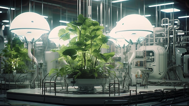 Foto planta de tecnologia em crescimento em laboratório 3d