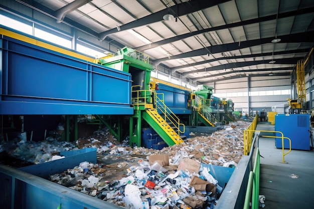 Planta de triagem de resíduos Muitos transportadores diferentes e transportadores de lixeiras cheios de vários resíduos domésticos Descarte e reciclagem de resíduos Planta de processamento de resíduos